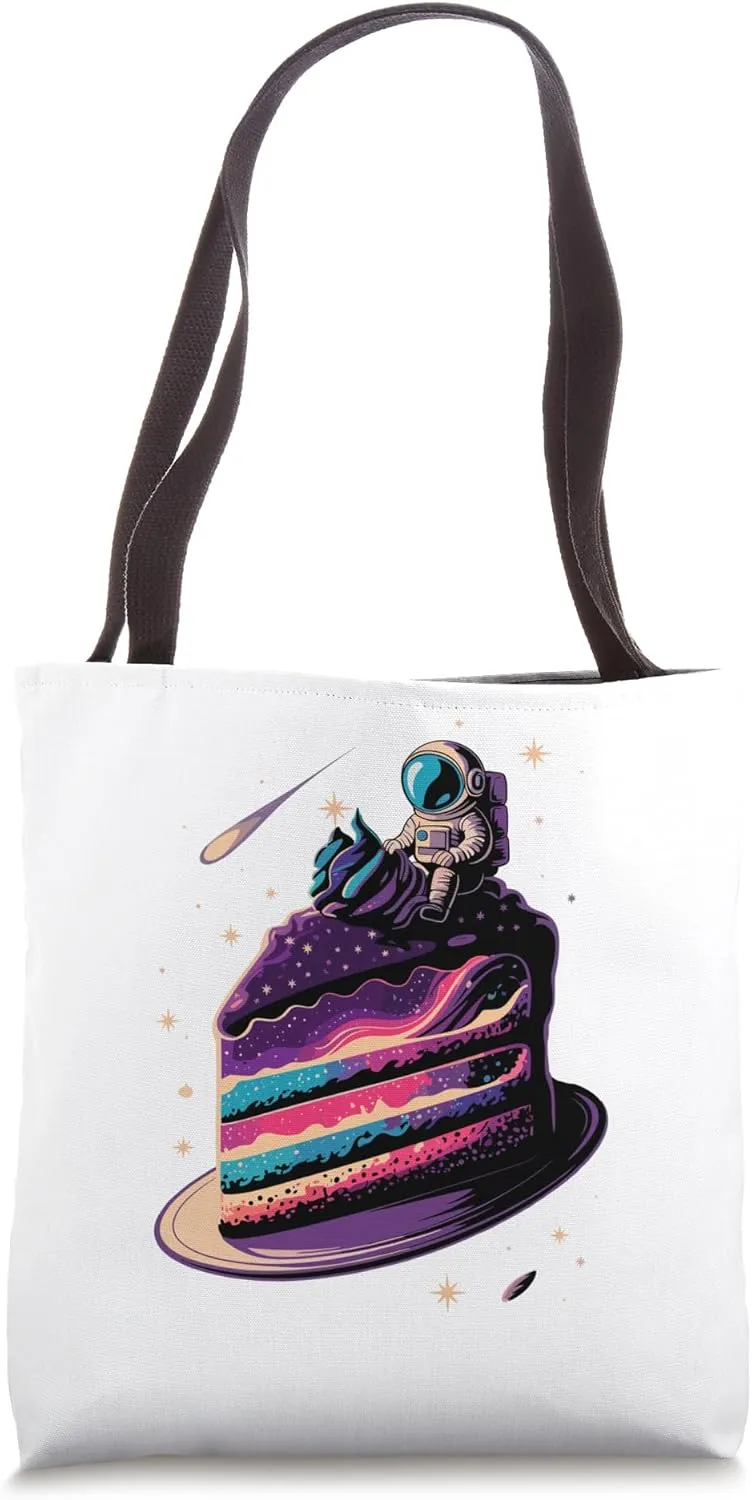 Astronaut Sitting Cake Space Stars Galaxy Planets Tote Bag