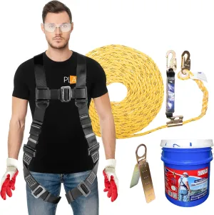 ATERET V5501 Roofing Bucket I 50 ft. Vertical Lifeline Assembly, Reusable Anchor, 5 Gallon Bucket, Safety Harness Kit