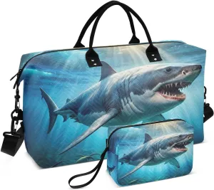 Attack Big Fish Underwater Duffel Bag for Traveling, Gym Bags with Multiple Interior Pockets for Women Men Toiletry Purse Included 20.5”x 1.9” x 13.8”