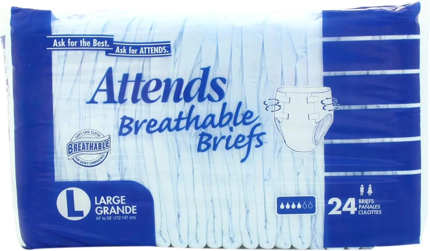 Attends Breathable Fitted Briefs w/ Flex Tabs, Size Large, Bag/24