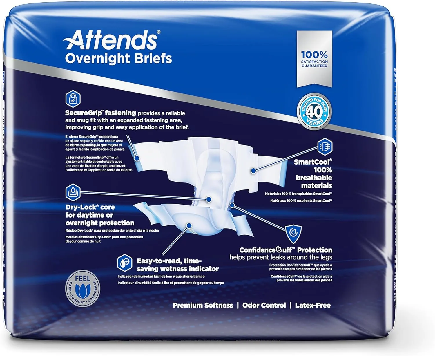 Attends Overnight Disposable Briefs, X-Large, 58"-63" Waist with Tab Closure, Heavy Absorbency and Dry-Lock Containment Core, 14ct Bag