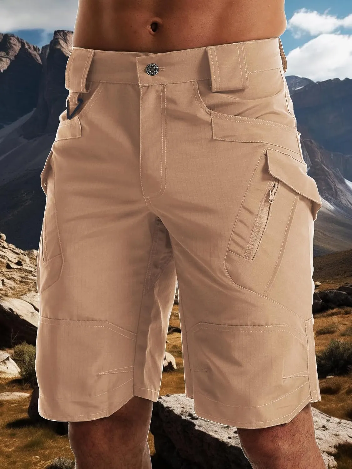 AUTIWITUA Men's Hiking Shorts Waterproof Tactical Cargo Short Pants Quick Dry Work Shorts with Multi Pockets(No Belt)