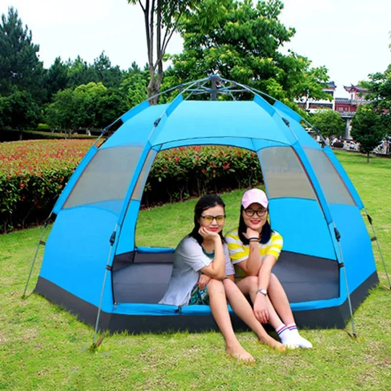 Automatic Hexagonal Camping Tent for 4 People - Ultralight, Waterproof, Quick Setup, Ideal for Family and Outdoor Sports Events