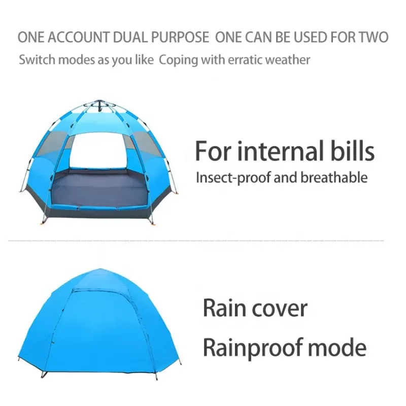 Automatic Hexagonal Camping Tent for 4 People - Ultralight, Waterproof, Quick Setup, Ideal for Family and Outdoor Sports Events