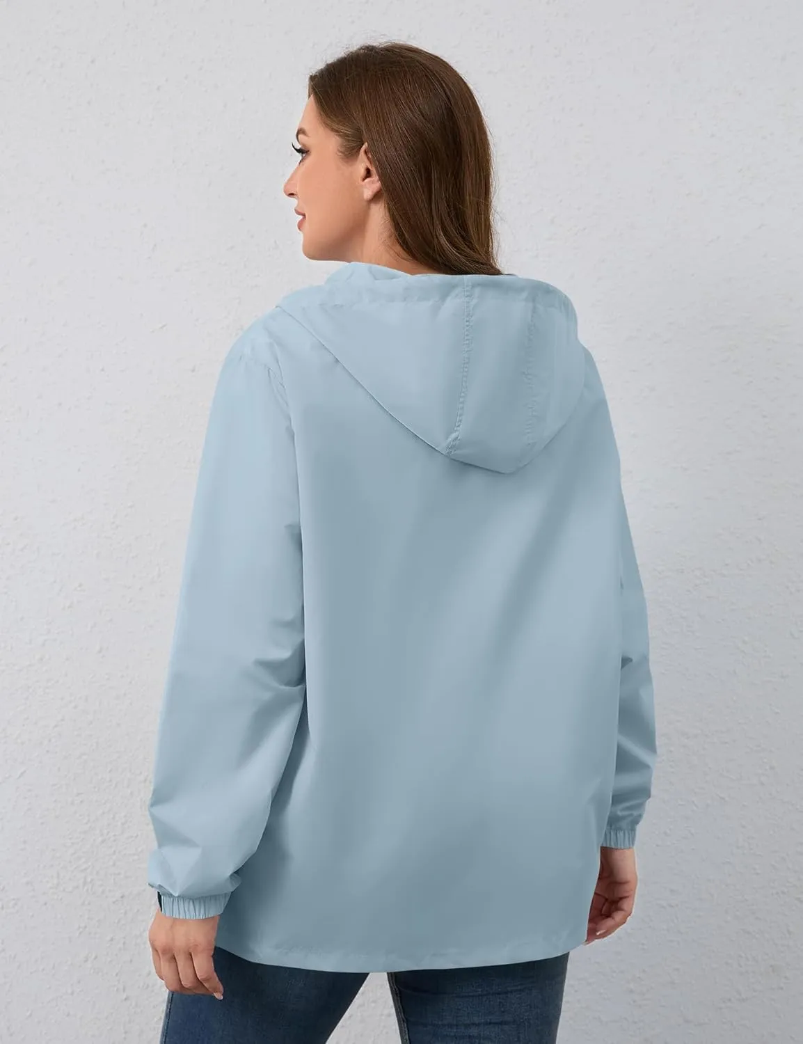 Avoogue Plus Size Womens Rain Jacket with Hood,Packable,Lightweight,Windbreaker,Waterproof Thin Jackets,Hiking,Travel