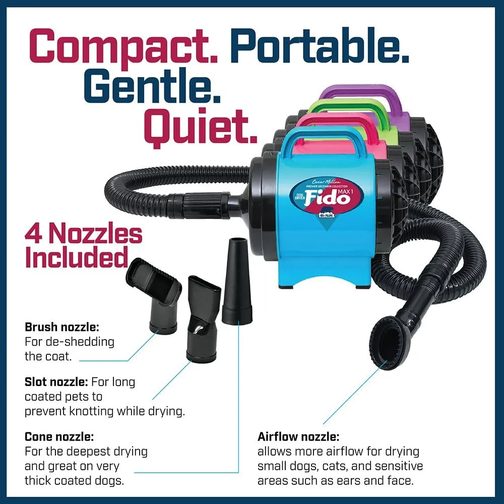 B-Air BA-FM-1-T Fido Max 1 Dog Dryer Premier Grooming Collection with 6-Foot Hose and 4 Grooming Nozzles, Turquoise