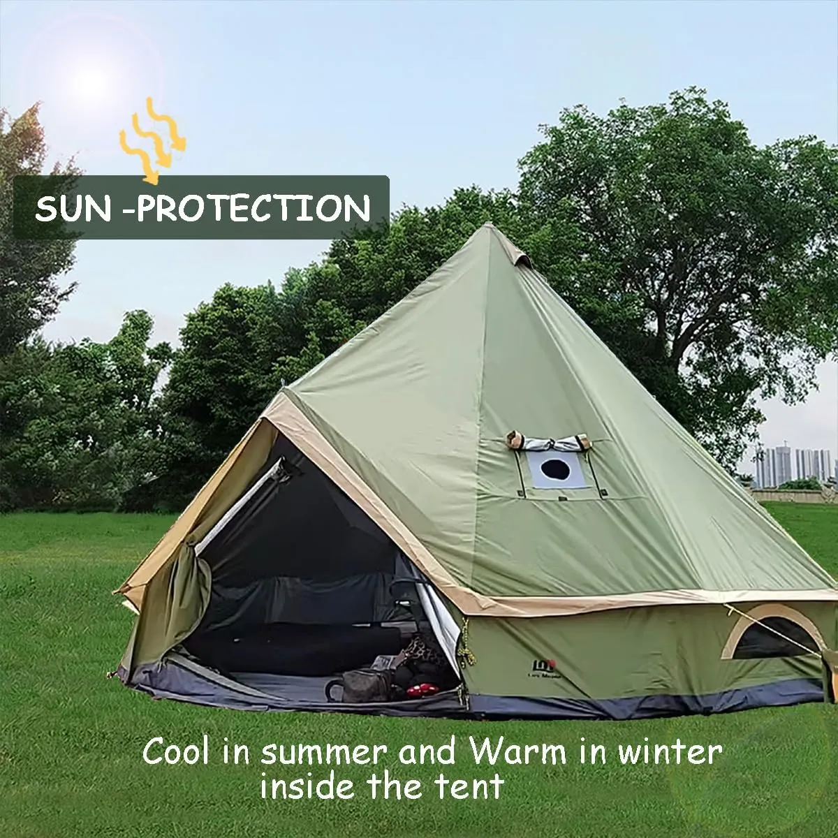 Backpacking Bell Tent with Top Stove Jack for All Year Living, 300D Oxford Waterproof Yurt Tents House for Camping Glamping, Parties, Outdoor Events-13/16.4FT