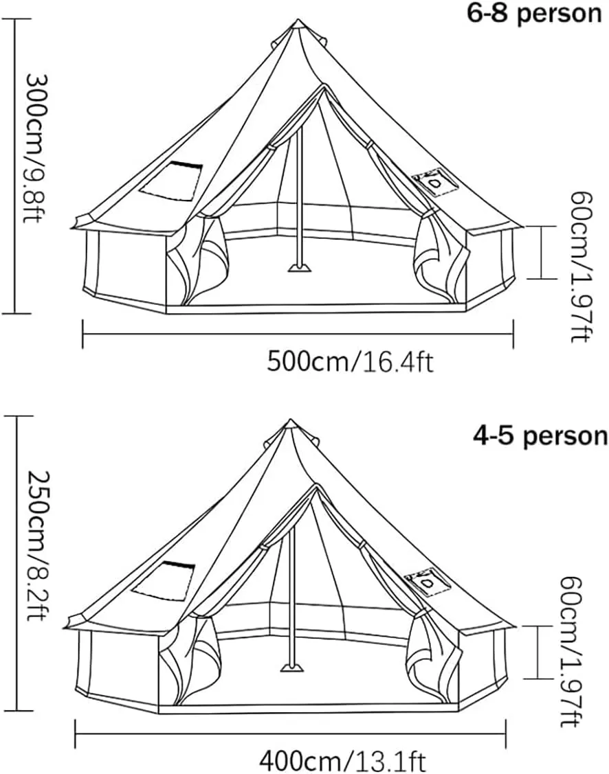 Backpacking Bell Tent with Top Stove Jack for All Year Living, 300D Oxford Waterproof Yurt Tents House for Camping Glamping, Parties, Outdoor Events-13/16.4FT