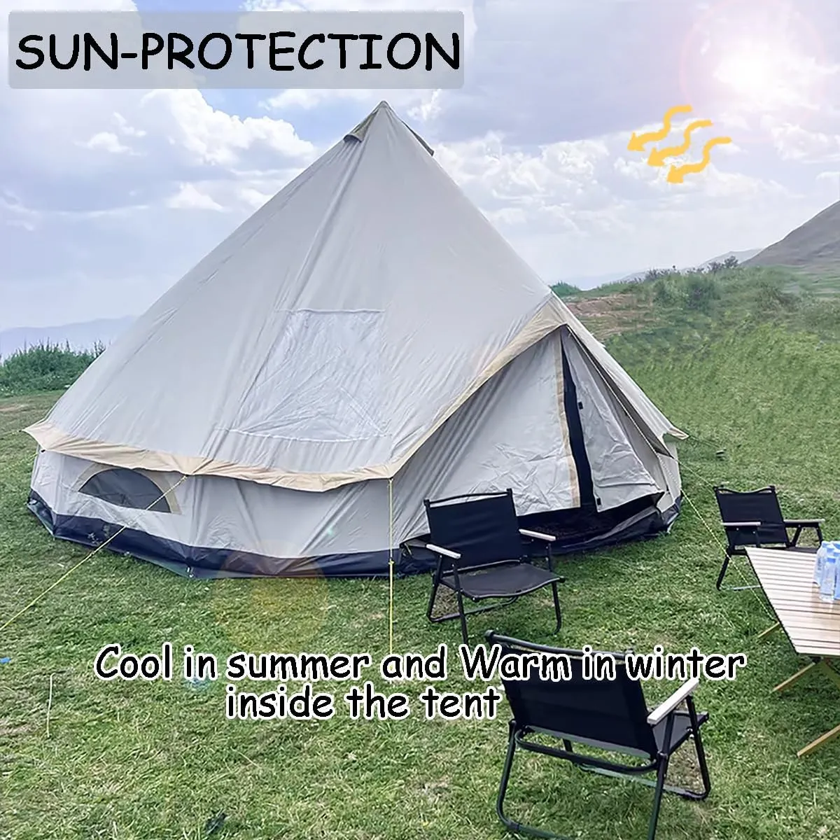 Backpacking Bell Tent with Top Stove Jack for All Year Living, 300D Oxford Waterproof Yurt Tents House for Camping Glamping, Parties, Outdoor Events-13/16.4FT