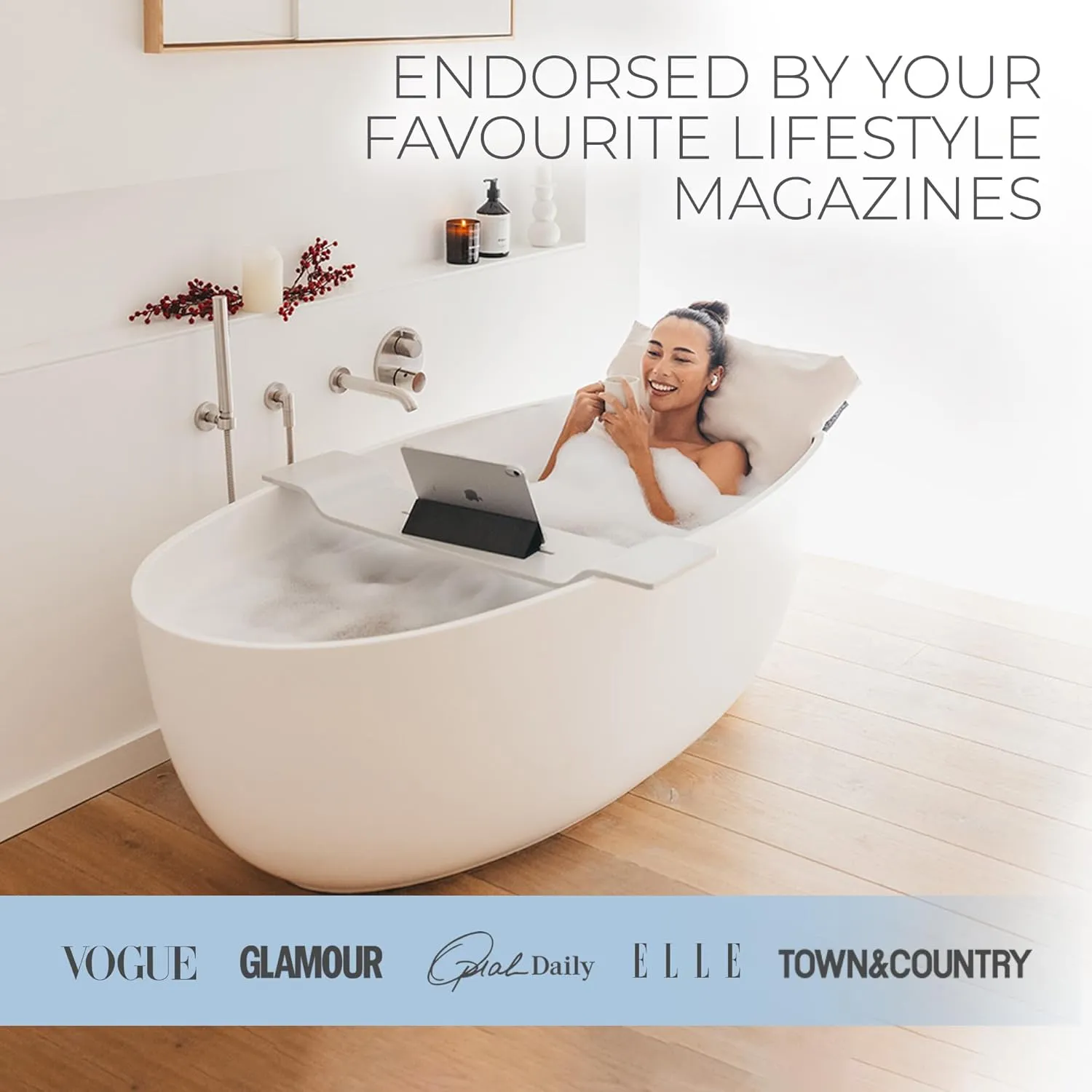 BADESOFA® Luxury Bath Tub Pillow S | Premium-Quality Materials | Comfortable & Quick-Drying | Washable Tub Cushion | Relaxing Bath Cushion in Blue | Home Spa | Universal Fit for Any Bathtub