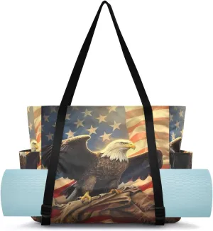 Bald Hawk Flag Yoga Mat Bag Carrier Water Resistant Carryall Shoulder Bag Workout Gym Tote Large with Water Bottle Holder for Office Travel Women Men