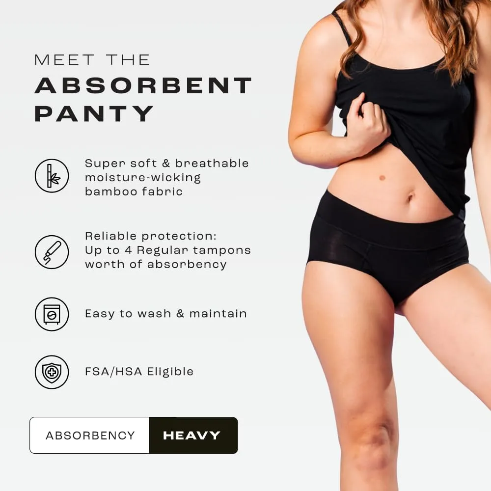 Bambody Absorbent Panties, Period Underwear for Women and Teens - Leakproof, Soft, Comfortable, Breathable Postpartum