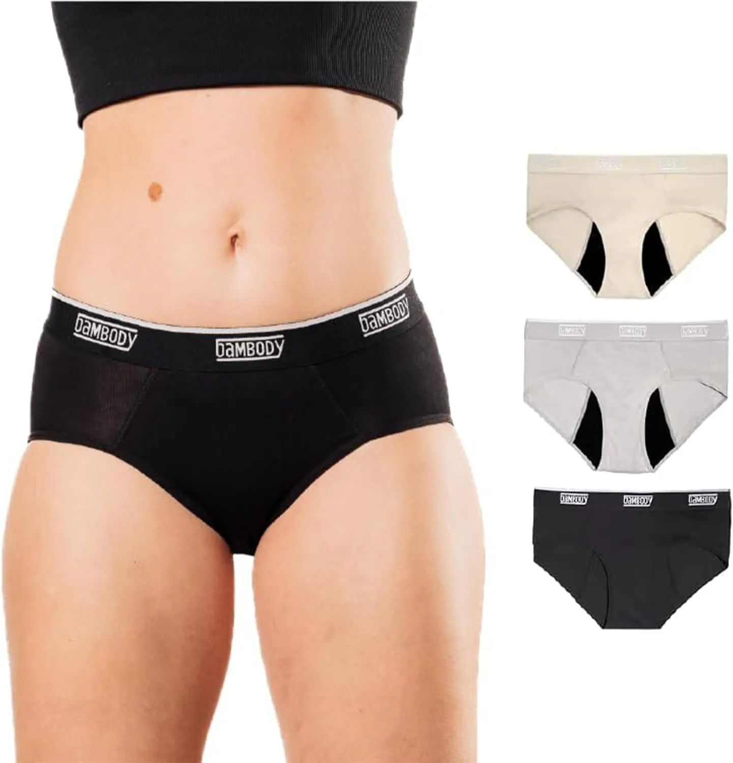 Bambody Leakproof Hipster, Sporty Period Panties for Women and Teens - Protective, Active Wear - Smooth, Soft, Comfortable