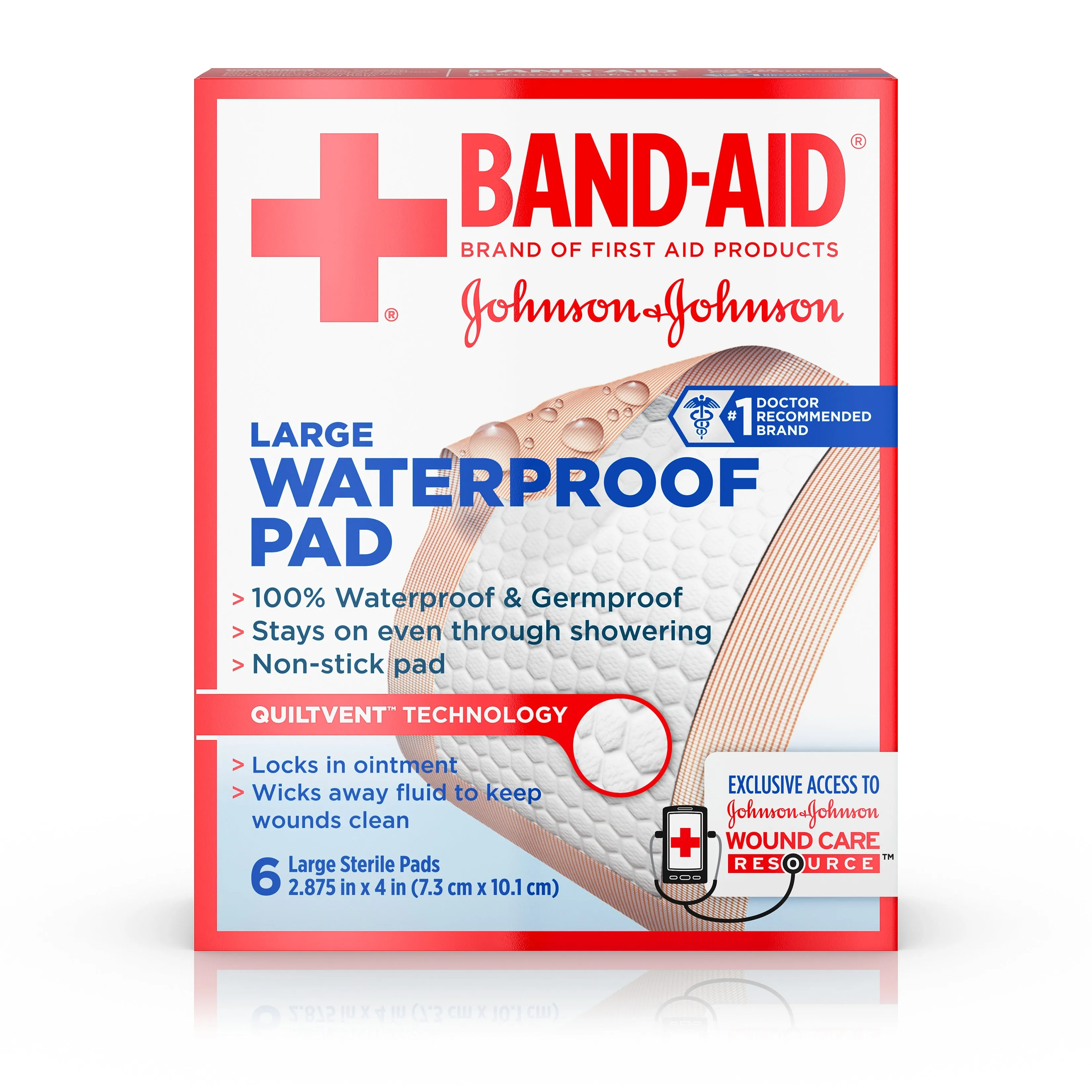 BAND-AID Brand of First Aid Products Waterproof Pads, 2.9 by 4 Inches