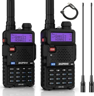 BAOFENG UV-5G (UV-5X) GMRS Handheld Radio, Long Range Rechargeable Two Way Radio for Adults NOAA Weather Receiver & Scanner, with Two 15.5" High Gain Antenna & Programming Cable Support Chirp, 2 Pack