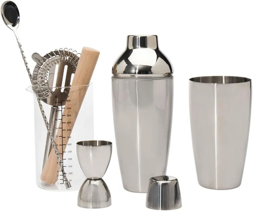 Bar Tool Set with Stand - Stainless Steel Bartender Mixology Kit Godinger