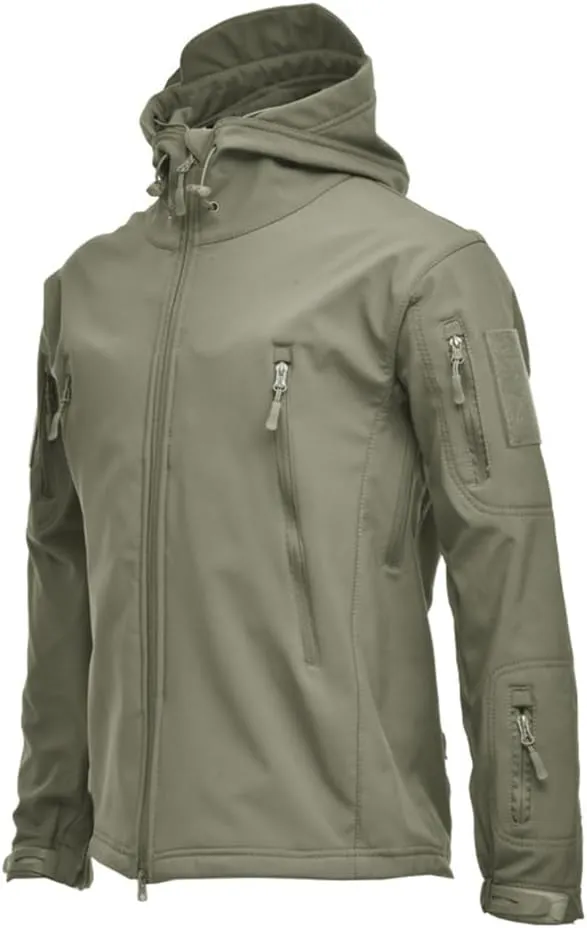 BaronHong Men's Outdoor Hiking Soft Shell Jackets Combat Hooded Coat Camping Hunting Jacket