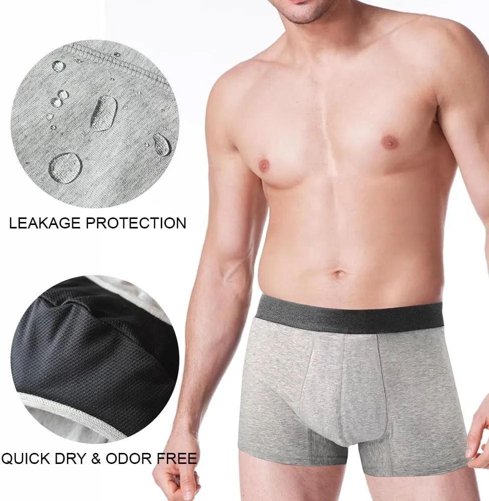 BATTEWA Incontinence Underwear for Men Cotton Leak Proof Boxer Briefs Absorbent Postoperative Bladder Control Adults Panties 50mL
