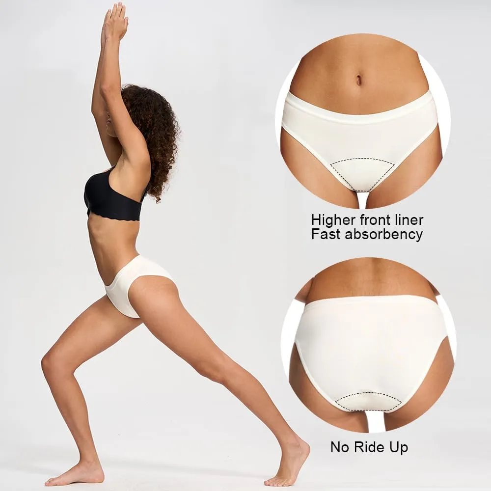 Battewa Leak Proof Underwear for Women Incontinence Underwear Teens Ladies Cotton Leakproof Panties Bikini Absorbent 40ml,3Pack (3Color,X-Large)