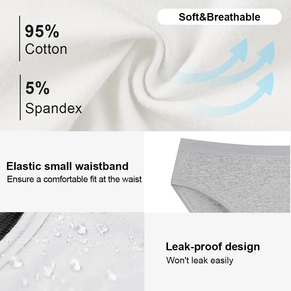Battewa Leak Proof Underwear for Women Incontinence Underwear Teens Ladies Cotton Leakproof Panties Bikini Absorbent 40ml,3Pack (3Color,X-Large)