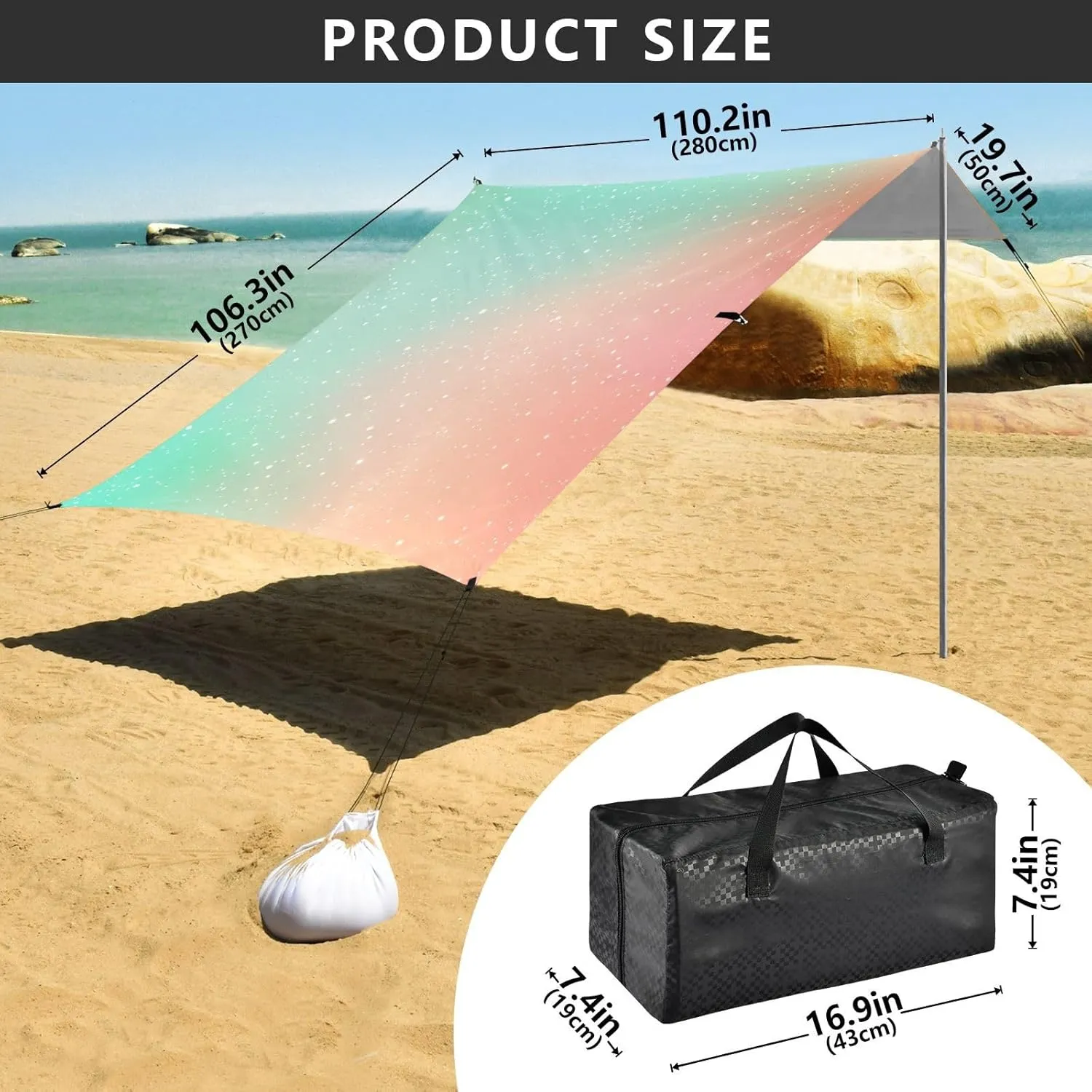Beach Canopy Tent Sun Shade Outdoor Patio Funny Camping Sun Shelter Yard with Sandbags Anchor Waterproof 9.2 × 10.5 FT Space Stars Nebula Galaxies