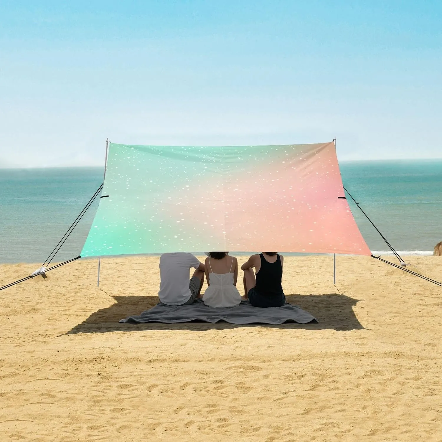Beach Canopy Tent Sun Shade Outdoor Patio Funny Camping Sun Shelter Yard with Sandbags Anchor Waterproof 9.2 × 10.5 FT Space Stars Nebula Galaxies