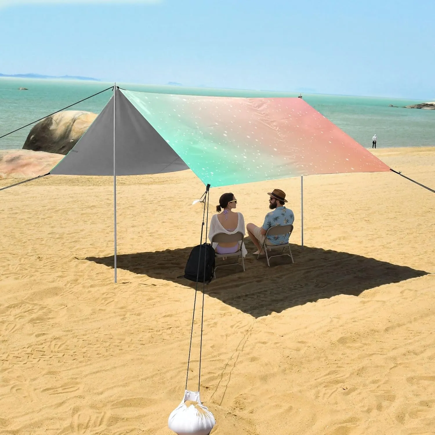 Beach Canopy Tent Sun Shade Outdoor Patio Funny Camping Sun Shelter Yard with Sandbags Anchor Waterproof 9.2 × 10.5 FT Space Stars Nebula Galaxies