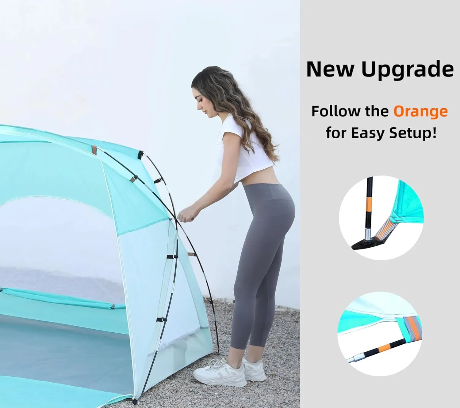 Beach Tent, Portable Sun Shelter for 2/3/4/6-8 Person with UPF 50  UV Protection, Easy Setup Waterproof Beach Shade Canopy Cabana for Family Outdoor and Picnics, Fishing with Carrying Bag