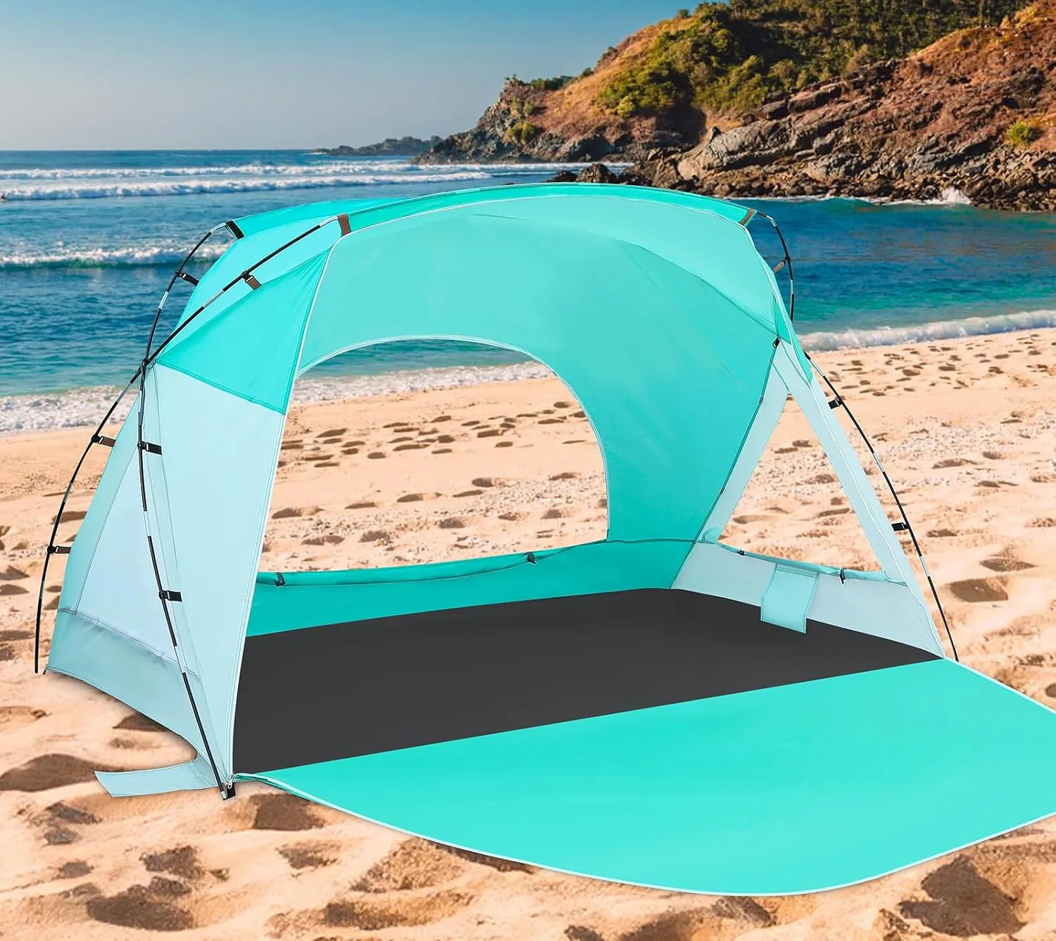 Beach Tent, Portable Sun Shelter for 2/3/4/6-8 Person with UPF 50  UV Protection, Easy Setup Waterproof Beach Shade Canopy Cabana for Family Outdoor and Picnics, Fishing with Carrying Bag