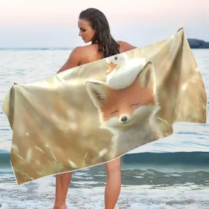 Beach Towel Fox Duck Print Oversized Sand Free Quick Dry Lightweight with Storage Bag for Women Men 30x60 in