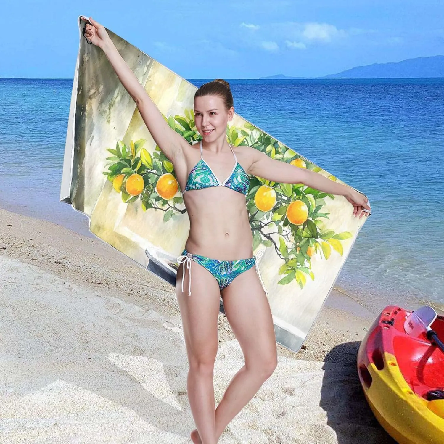 Beach Towel Fruit Tree Painting Print Oversized Sand Free Quick Dry Lightweight with Storage Bag for Women Men 30x60 in