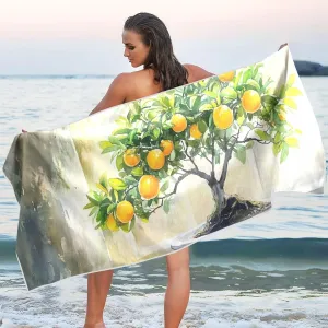 Beach Towel Fruit Tree Painting Print Oversized Sand Free Quick Dry Lightweight with Storage Bag for Women Men 30x60 in
