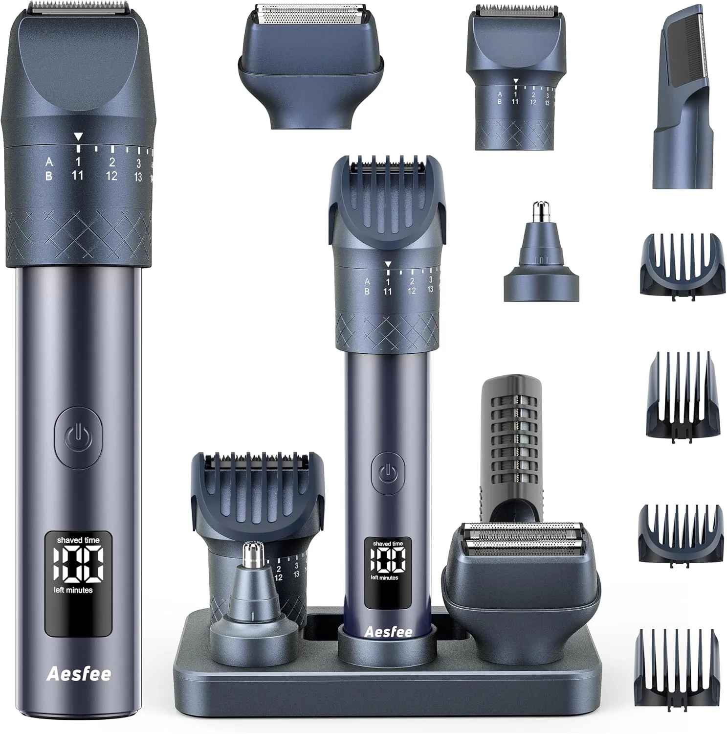 Beard Trimmer and Clippers Set for Men with Precise Dial Adjustable 20 Settings, All-in-One Electric Shavers Haircuts Kit Hair Trimmers for Body Nose - IPX7 Waterproof Wet and Dry, USB-C Charging Dock