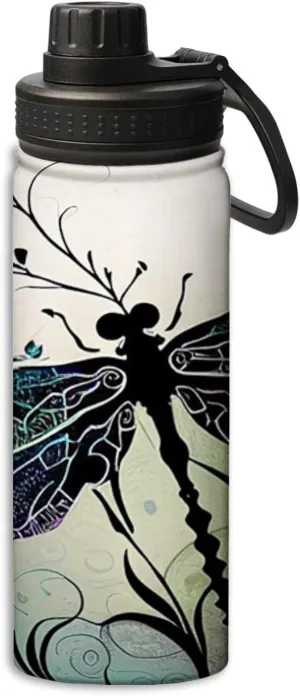 Beautiful Dragonfly In Black And Purple pattern Sports Leak Proof Water Bottle 18 oz, Insulated Water Bottles for Bicycles,Fitness,Yoga,Hiking etc.Black And Purple