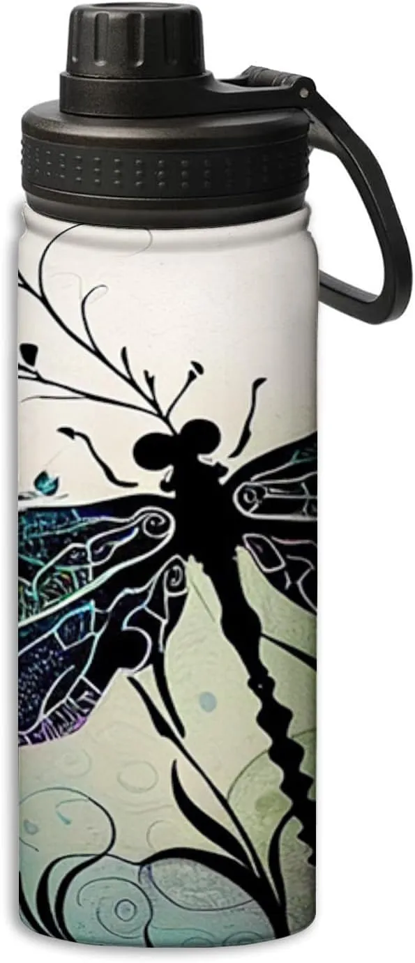 Beautiful Dragonfly In Black And Purple pattern Sports Leak Proof Water Bottle 18 oz, Insulated Water Bottles for Bicycles,Fitness,Yoga,Hiking etc.Black And Purple