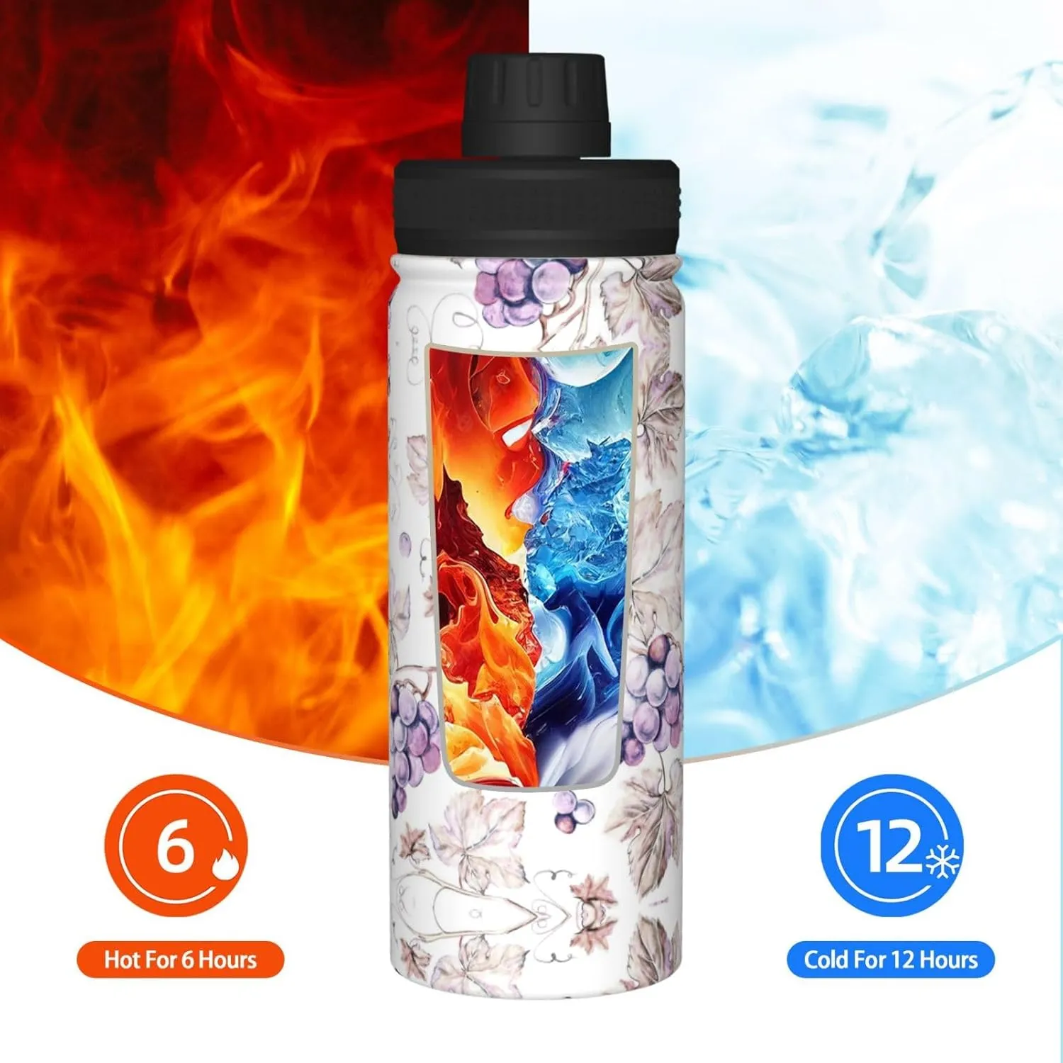 Beautiful Grape Leaves 18oz Sports Insulated Bottle For Outdoor Activities,Your Ideal Companion Staying Hydrated