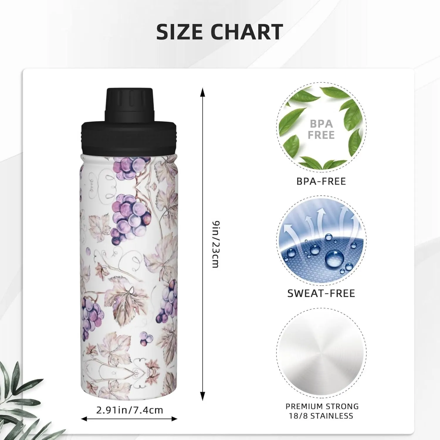 Beautiful Grape Leaves 18oz Sports Insulated Bottle For Outdoor Activities,Your Ideal Companion Staying Hydrated