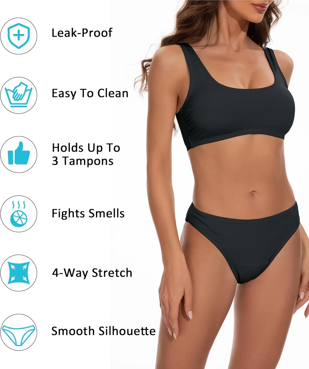 Beautikini Period Swimwear for Teens Two Piece Leakproof Menstrual Bikini Swimsuit Sporty Bathing Suits for Girls Women