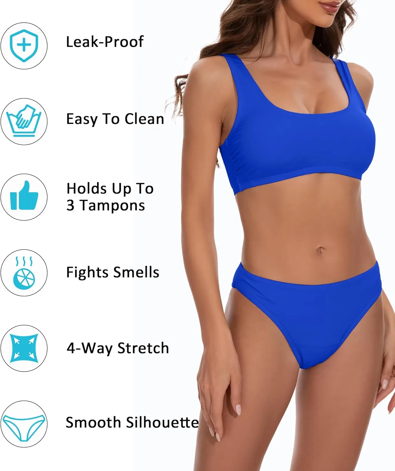 Beautikini Period Swimwear for Teens Two Piece Leakproof Menstrual Bikini Swimsuit Sporty Bathing Suits for Girls Women