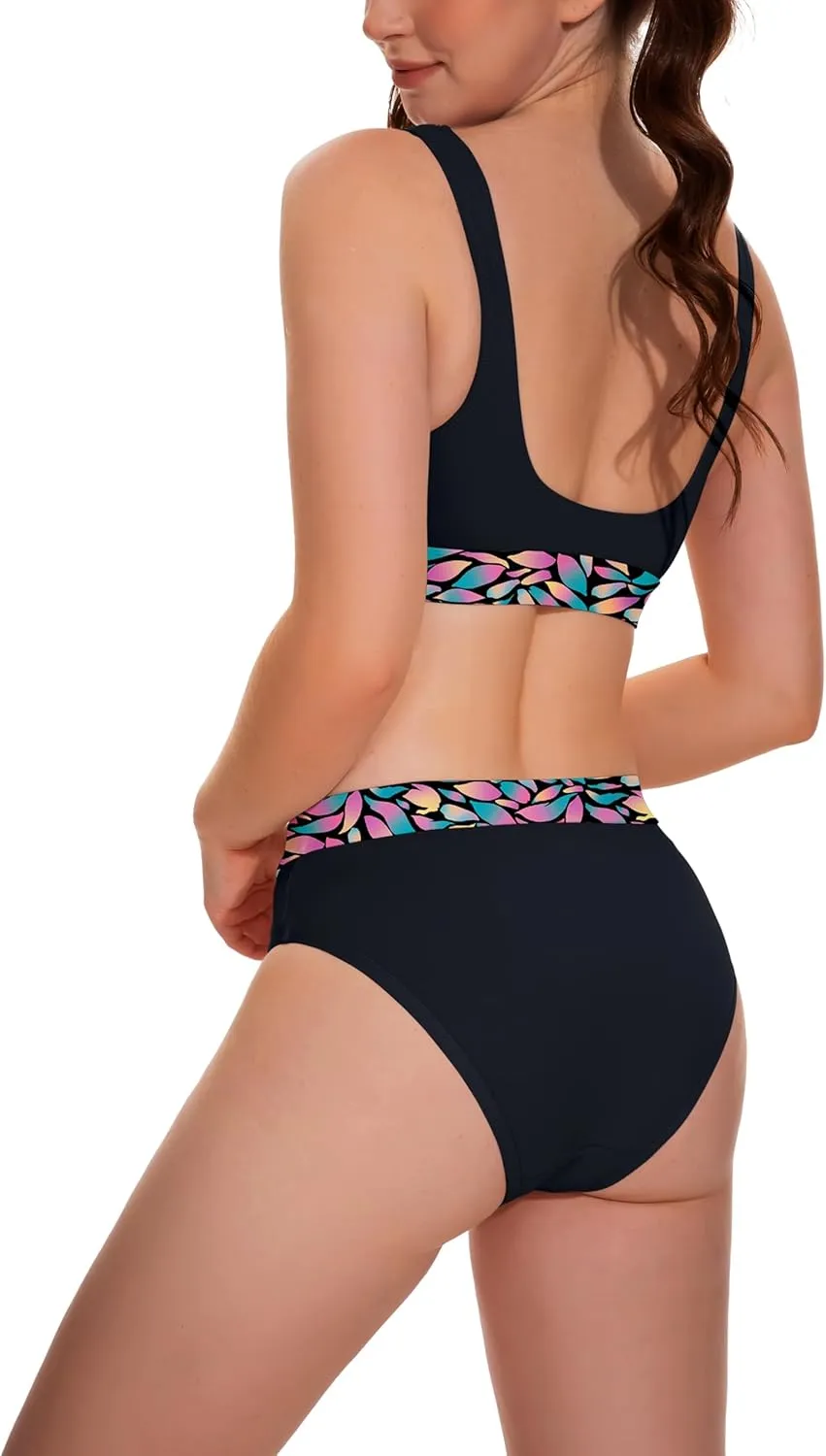 Beautikini Period Swimwear for Teens Two Piece Menstrual Leakproof Swimsuit Bikini Set Mid Waist Print Bathing Suit for Girls