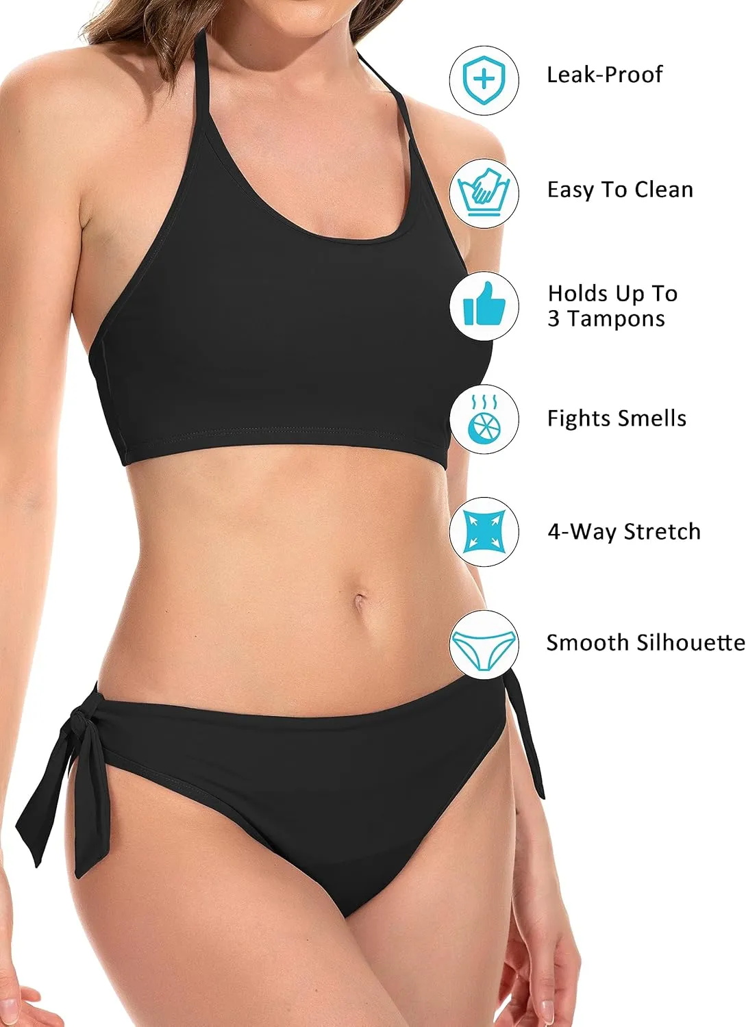 Beautikini Period Swimwear for Teens Two Piece Menstrual Leakproof Swimsuit Halter Bikini Set Bathing Suits for Girls Women