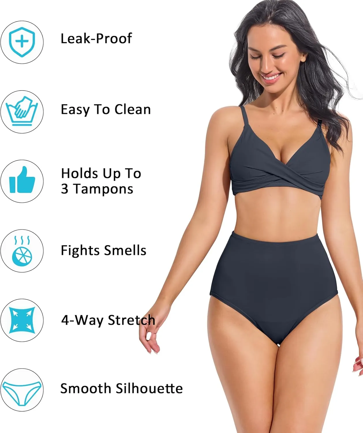 Beautikini Period Swimwear High Waisted Swim Bottoms Menstrual Leakproof Bikini Short for Teens, Girls, Women
