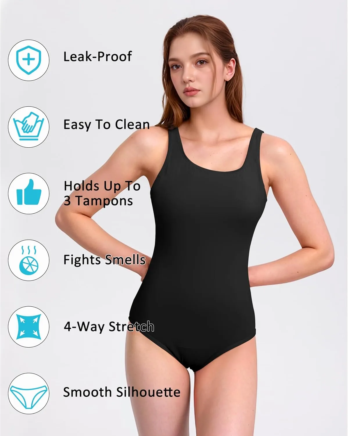 Beautikini Period Swimwear Leakproof Menstrual One Piece Athletic Swimsuit U-Back Bathing Suits for Teen Girls