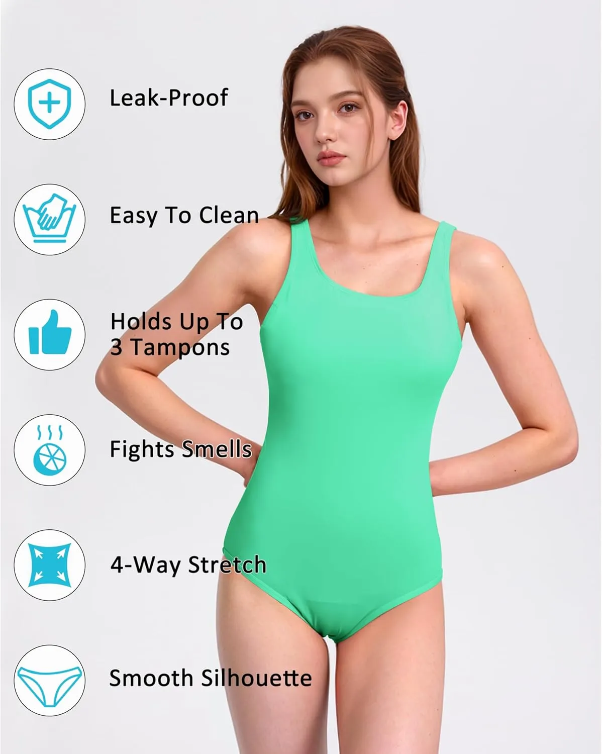 Beautikini Period Swimwear Leakproof Menstrual One Piece Athletic Swimsuit U-Back Bathing Suits for Teen Girls