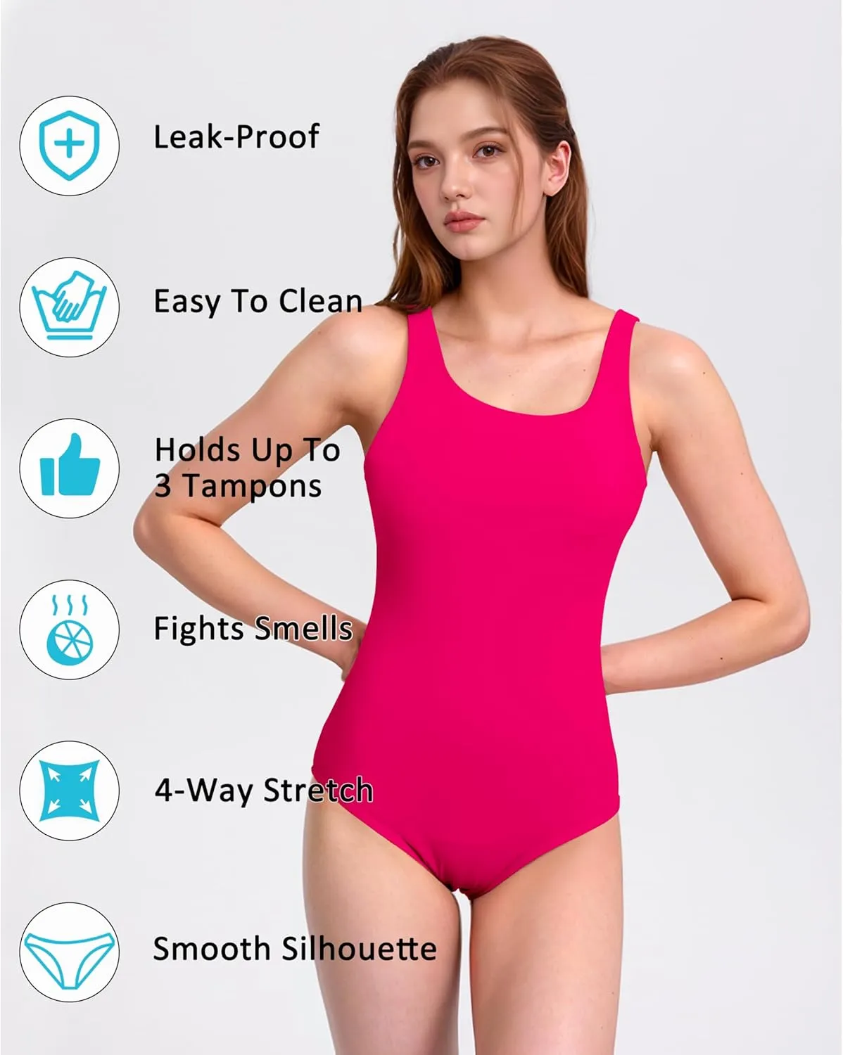 Beautikini Period Swimwear Leakproof Menstrual One Piece Athletic Swimsuit U-Back Bathing Suits for Teen Girls