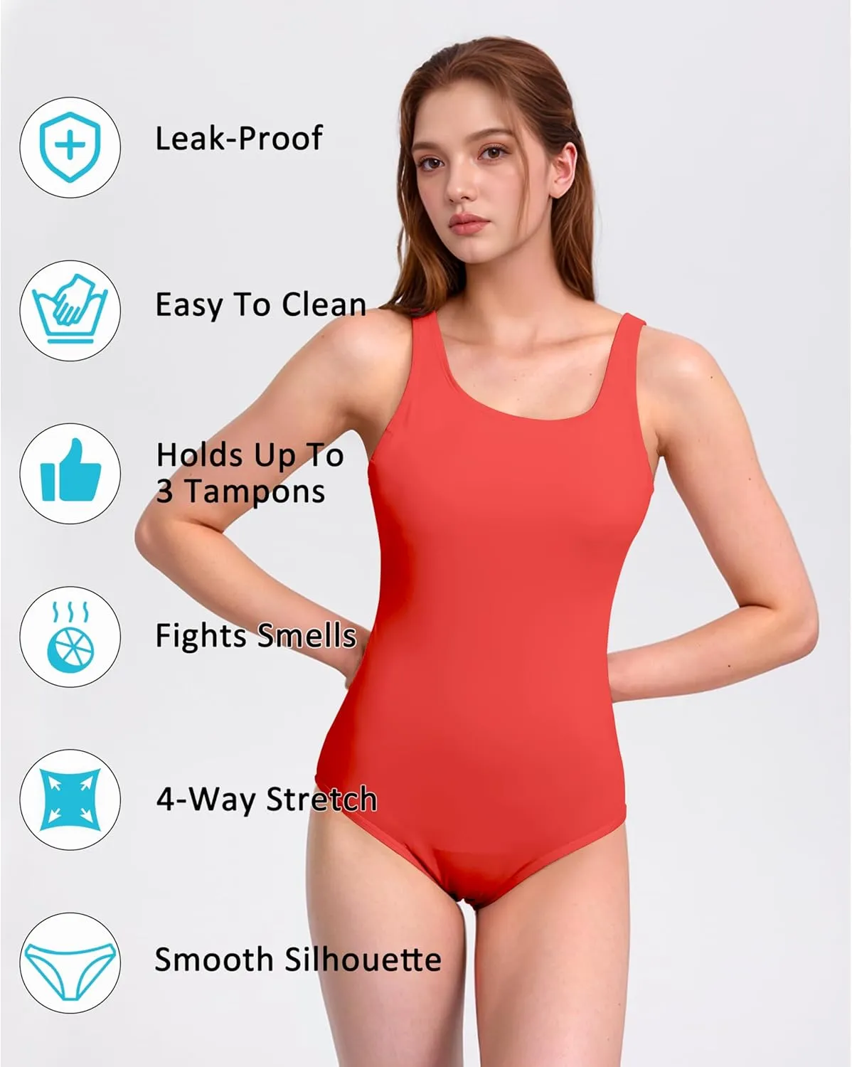 Beautikini Period Swimwear Leakproof Menstrual One Piece Athletic Swimsuit U-Back Bathing Suits for Teen Girls