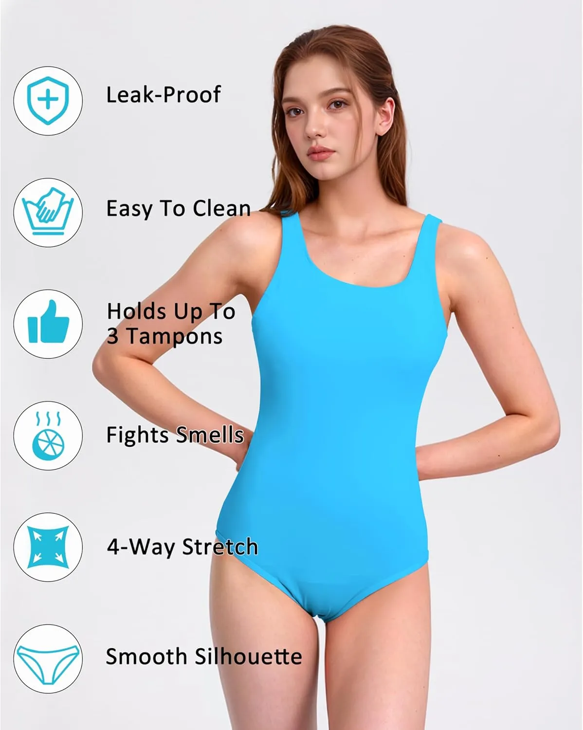 Beautikini Period Swimwear Leakproof Menstrual One Piece Athletic Swimsuit U-Back Bathing Suits for Teen Girls