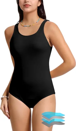 Beautikini Period Swimwear Leakproof Menstrual One Piece Athletic Swimsuit U-Back Bathing Suits for Teen Girls