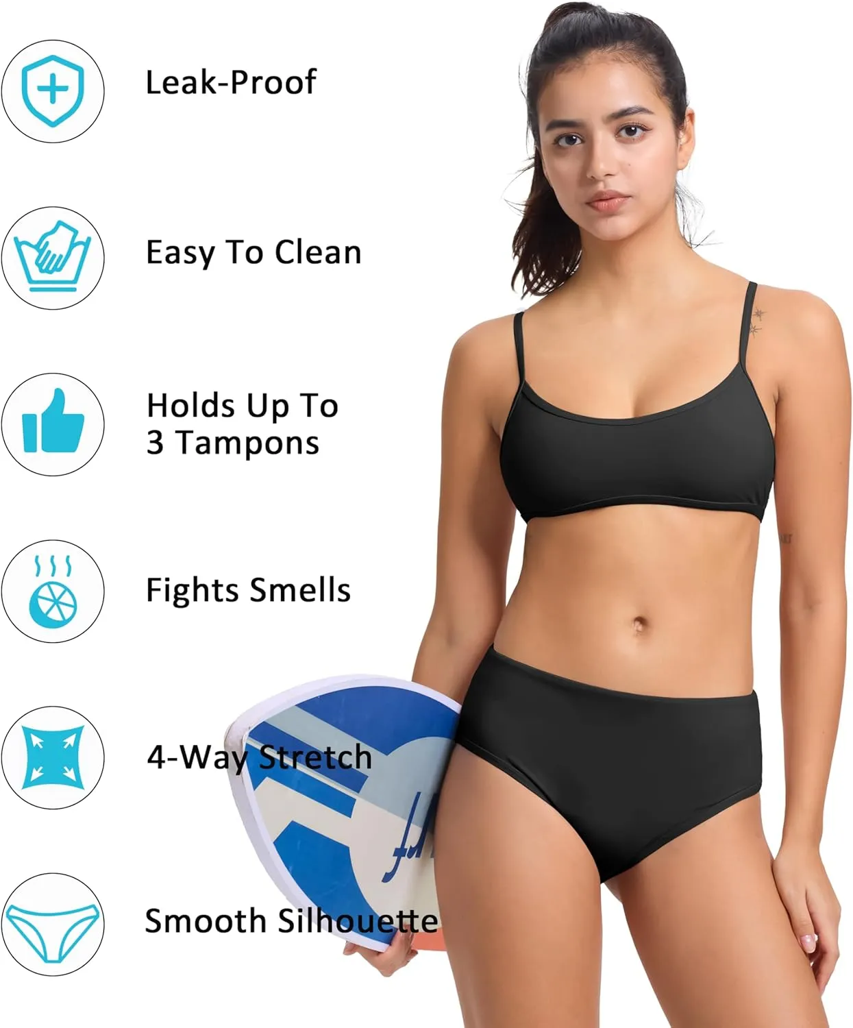 Beautikini Period Swimwear Leakproof Menstrual Swimsuit Mid Waist Bathing Suit Bikini Bottoms for Teen Girls Women