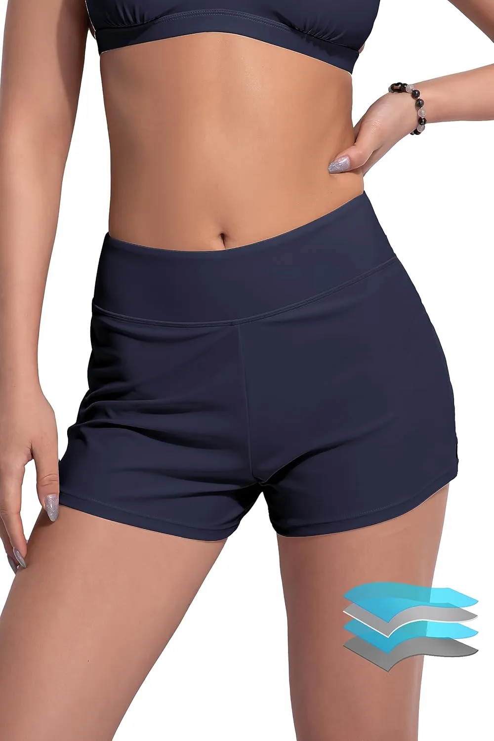 Beautikini Period Swimwear Menstrual Leakproof Swim Shorts Quick Dry 3" High Waisted Bathing Suit Bottoms for Girls Teens